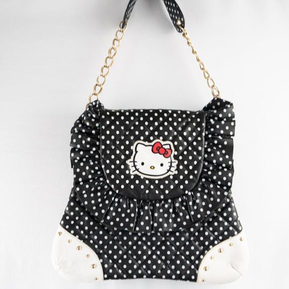 Hello Kitty Handbags - Hello Kitty by Victoria Couture Black/White Polkadot Quilted Bag/Purse Very Rare